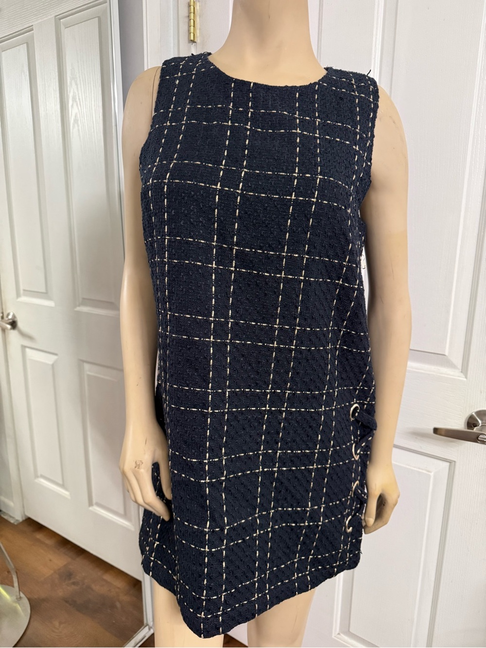 Forever 21 Navy and White Plaid Sleeveless Shift Dress